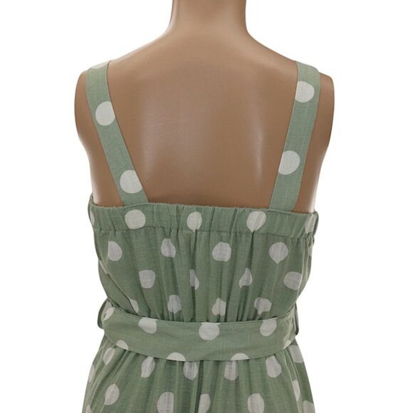 NWT Monteau Green Polka Dot Midi Linen Blend Belted Cottagecore Sz XS Dress - Picture 10 of 13